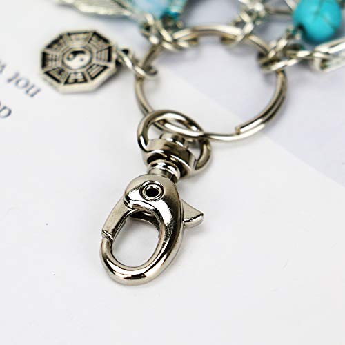 Buorsa Natural Opal Stone Dreamcatcher Keyring Feather Keychain Dream Catcher Keyring for Women Purse Pendant Handbag Keyholder Bag Charm - Thumbnail 3
