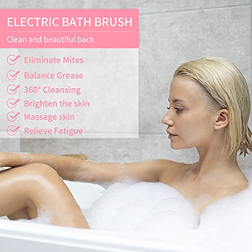 NAGRAN Rechargeable Body Brush Rotating Long Handle Body Scrubber for Back Scrubber and Body Exfoliator Deep Cleansing Waterproof and non-slip with 4 Brush Heads (Pink)