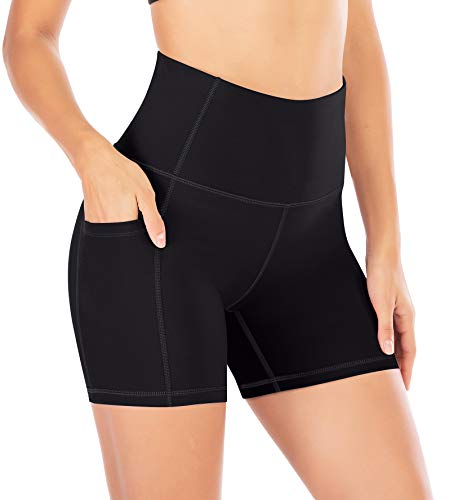 Ewedoos Women Shorts with Pockets – High Waist Running Shorts Women Workout Non See-Through Yoga Shorts (Ew322 Black, Large)