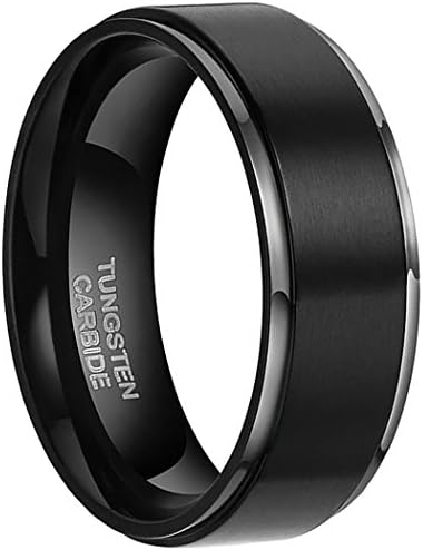 LuxyJewelry 8mm Black Tungsten Carbide High Polish Men's Wedding Engagement Band Ring Comfort Fit and Matte Finish [Sizes 6-16]