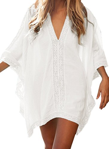 Walant Womens Solid Oversized Beach Cover Up Swimsuit Bathing Suit Beach Dress,White,One Size