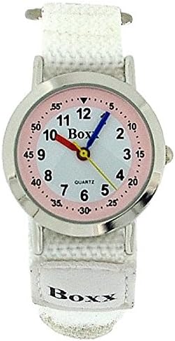 Boxx Kids Analogue Pale Pink &amp; White Dial &amp; White Easy Fasten Strap Kids Watch
