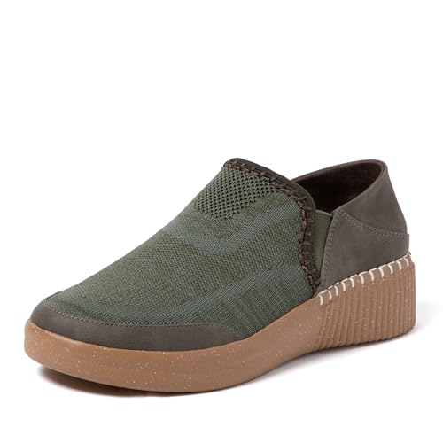 Dearfoams Women's Lee Lightweight Easy on/Off Knit Sneaker, Olive, 9.5