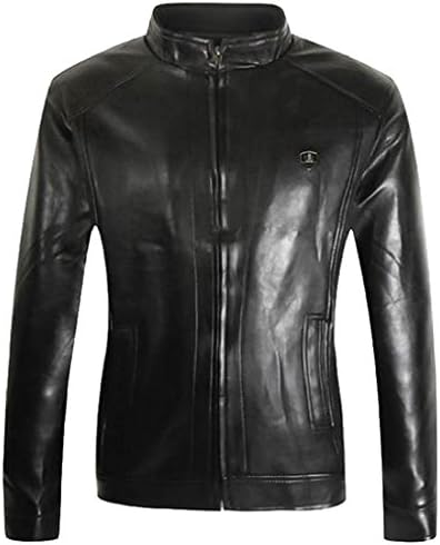 xiaokong Men Full Zip Plus-size Rugged Wear Smooth PU Leather Jackets Black 3XL