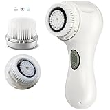 PleasingCare Sonic Face Cleaning Brush Skin Care Machine, 1 Classic + 1 LUXE Cashmere Cleansing Brush Heads, Rechargeable Facial Cleansing Brush White