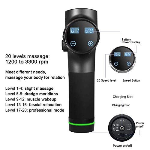 Massage Gun Deep Tissue Percussion Muscle Massager for Pain Relief, Handheld Electric Body Massager Sports Drill Portable Super Quiet Brushless Motor,20 Adjustable Speed (Black) - Thumbnail 3