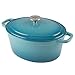 Zelancio Cookware 6-Quart Enameled Cast Iron Oval Dutch Oven Cooking Dish with Skillet Lid, Teal