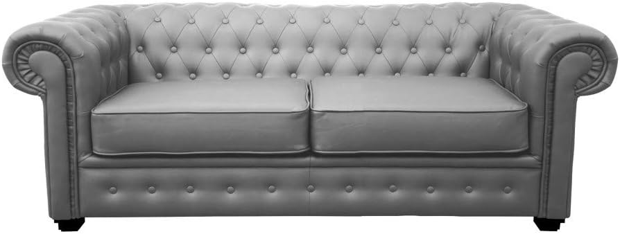 Limitless Home Chesterfield 2 Seater Grey Leather Sofas