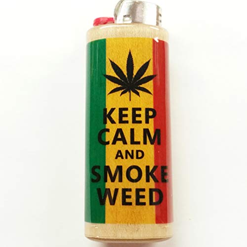Keep Calm & Smoke Weed Rasta Lighter Case Holder Sleeve Cover Weed Marijuana Ganja Fits Bic Lighters