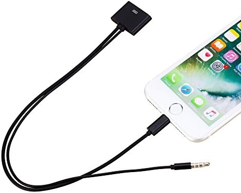 30 Pin to 8 Pin Cable Adapter Converter with 3.5mm Audio Connector for Iphone 5/5s/6/6s/iPod Touch/iPad Air, Ipad Mini, Black (Black)
