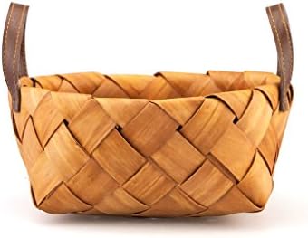 Round Wood Chip Picnic Basket with Double Folding Handles Storage Box Fruit Vegetables Bread