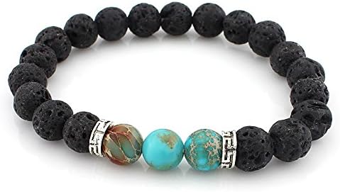 Chakra Bracelet Lava with 3 Aqua Stones for Men Women by ZILA COMPANY reiki yoga healing balancing (Aqua)