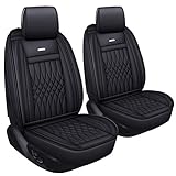LUCKYMAN CLUB 2 PC Front Car Seat Covers with Waterproof Leather Universal for Sedan SUV Truck Fit for Most Chevy Hyundai Kia Honda Mazda Nissan Toyota (Black- 2pcs)