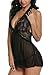 Avidlove Women Lingerie Halter Babydoll Double Bowknot Chemise Black XXL