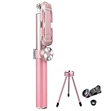 Noosy Bluetooth Selfie Stick with Wireless Detachable Remote Shuter - Pink