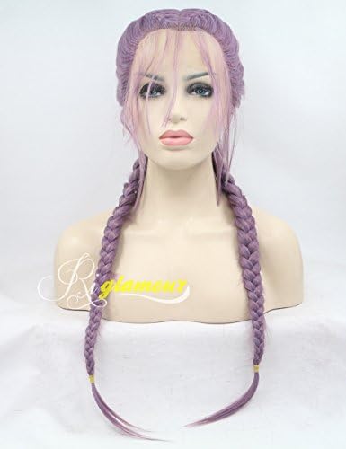 Riglamour Pigtail Wig Purple Double Braids Lace Front Wig with Baby Hair Middle Parting Long Synthetic Wigs for Women (Purple)