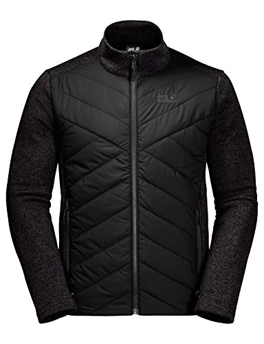 Jack Wolfskin Men's Caribou Crossing Track Midweight Hybrid Insulated Fleece Jacket, Black, XX-Large