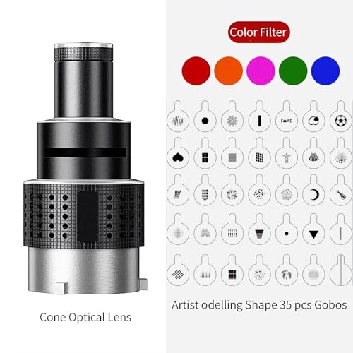 VEDO Kit de Snoot Óptico Cônico Spotlight, Acessório de Fotografia Spotlight Snoot com 35 Gobos e 5 Filtros de Cor