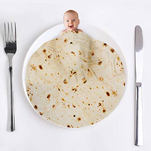 Outivity Burrito Wrap Novelty Blanket, Realistic Food Burrito Tortilla Blanket,Soft Plush Round Throw Blanket for Bed,Couch or Travel (Yellow-2, 49 in)
