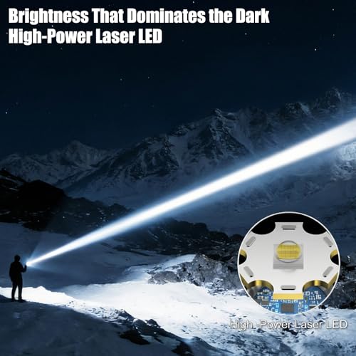 SKYFIRE Tactical LED Torch Ultra Powerful 50000 Lumens - Adjustable Zoom, Ignition Lens, 4 Lighting Modes, Powerbank Function, IPX6 Waterproof for Outdoor, Camping (Black and Gold)