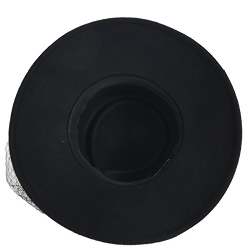 Women's Fascinator Wool Felt Hat Cocktail Party Wedding Fedora Hats (B-Black)