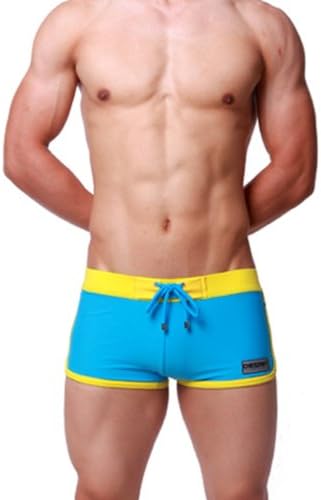 Zehui Swimming Trunks Fashion Boxer with Front Tie Men's Pants Swimwear DESMIIT Pattern Light Blue 26-28 inch