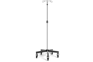 Konmee IV Poles with Wheels IV Stands 2 Hooks 5 Legs Rolling Base with Heavy Duty Stainless Steel, Adjustable Height