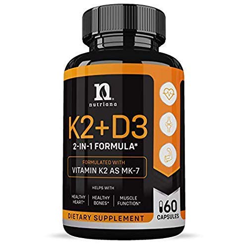 Vitamin K2 with D3 5000 IU Supplement - Vitamin D and K Complex - Bone and Heart Health Vitamin D3 K2 MK7 Formula - 5000 IU Vitamin D3 & 90 MCG Vitamin K2 MK-7-60 Veggie K2 D3 Vitamin Capsules