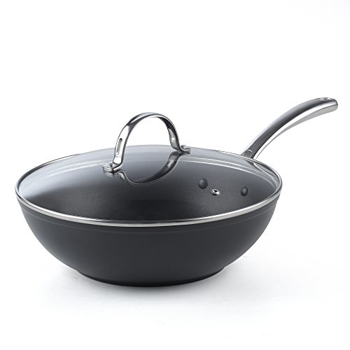 Cooks Standard Flat Bottom With Lid 11Inch Hard Anodized Nonstick Wok