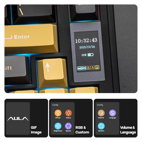 EPOMAKER X Aula EA75 MAX Wireless Gaming Keyboard with Screen & Knob, 5000mAh, Hot-Swap, Lubed Switches, RGB Backlit, Creamy Gasket, 75% Mechanical Keyboard (Black, Ice Vein Switch)