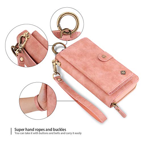 JAZ iPhone 8 / 7 Wallet Case - Zipper Purse Detachable Magnetic 14 Card Slots Wristlets Leather Wallet Case for Apple iPhone 8 / 7 / 6 / 6S