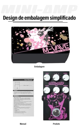 VEDO M-VAVE Pedal de efeitos MINI-AMP com simulação de pré-amplificador, 9 efeitos de amplificadores clássicos, equalizador de 3 bandas e true bypass.