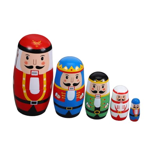 Healifty Christmas Nutcracker Nesting Dolls Wooden Russian Matryoshka Pastel Handcrafted Decorative for Holiday Home Display