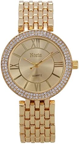Kteta Women'S KA6002 Alloy Bracelet Quartz Watches Luxury Crystal Wristwatches Gold