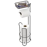 mDesign Free Standing Toilet Paper Holder with Shelf for Bathroom - Bronze