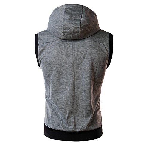 SSYUNO Fashion Men's Summer Hooded Pocket T-Shirt Pure Color Short Sleeve Top Blouse with Drawstring Dark Gray