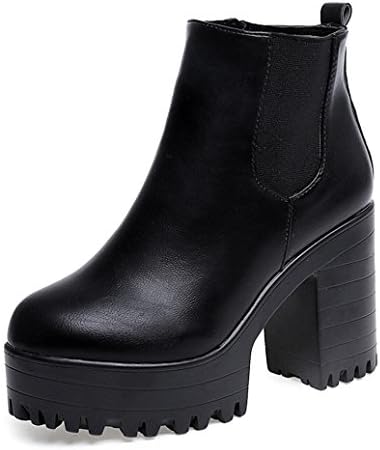 JIANGfu Women Boots Square Heel Platforms Leather Thigh High Pump Boots Shoes (Black, 37)