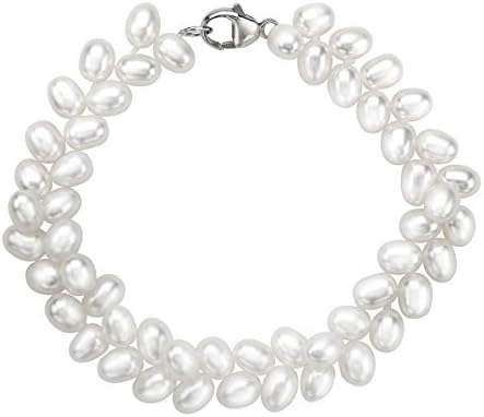 Honora 5 mm Oval Freshwater Cultured Pearl Herringbone Bead Bracelet with Sterling Silver Clasp