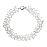 Honora 5 mm Oval Freshwater Cultured Pearl Herringbone Bead Bracelet with Sterling Silver Clasp