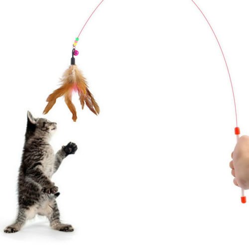 Alicenter(TM) Kitten Cat Pet Toy Wire Chaser Wand Teaser Feather With Bell Beads Play Fun