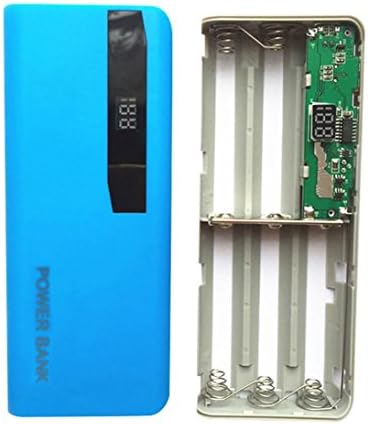 LED Display Portable External Power Bank 5 x 18650 Battery Charger Holder Box DIY Case Dual USB 2 Port for Cell Phone iPhone, Samsung, Huawei, XiaoMi, iPad, iPod, Flashlight (Blue)