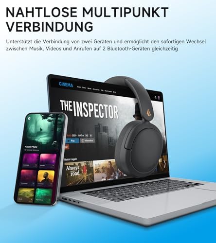 W800BT Pro Hybrid ANC Kopfhörer, Hi-Res Audio, 45Std. AKKU, Schnelles Aufladen, Faltbar, Kabellose Over-Ear Bluetooth 5.4 Kopfhörer - Schwarz