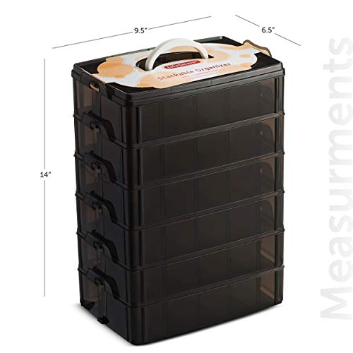 LifeSmart Stackable Storage Container Black 60 Adjustable Compartments Compatible with Lego Dimensions Shopkins Littlest Pet Shop Arts and Crafts (6 Tier)
