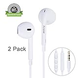 Amoner Premium Earphones/Headphones/Earbuds with Stereo Mic&Remote Control for Apple iPhone 6s/6/6plus,iPhone SE/5s/5c/5, iPad /iPod and More - White(Pack of 2)