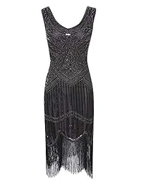 Vestido vintage de los años 20 con lentejuelas y borlas con dobladillo y accesorios