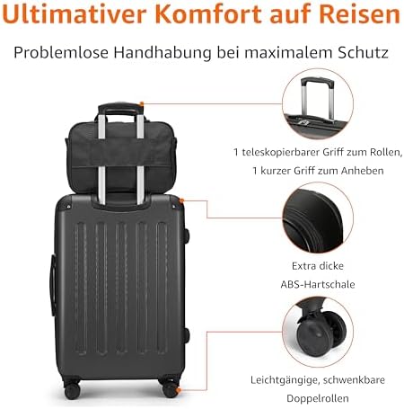 Hartschalenkoffer 3Stück, 4 Spinner-Räder, Schwarz