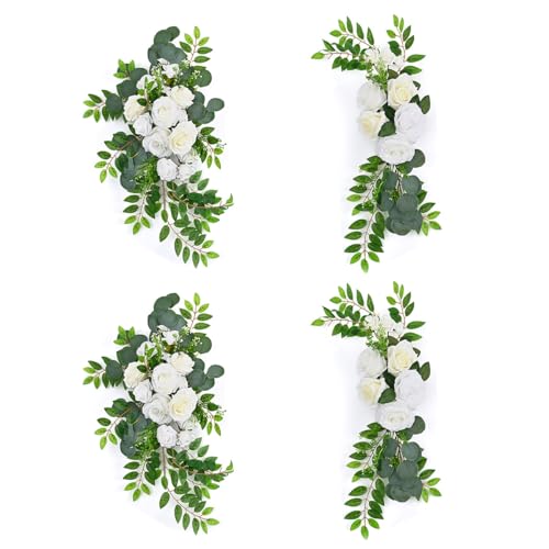 Vincidern Set of 4 Artificial Rose Flower for Wedding Arch, Flower Swag for Wedding Ceremony Welcome Signs Reception Decorative Swag (White)
