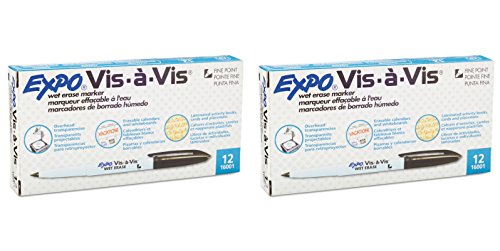 Expo 16001 Vis-A-Vis Wet Erase Markers - for Use on Overhead Projectors, Transparencies and Laminated Calendars - Fine Point, Pack of 2, Total of 24 Markers - Thumbnail 4
