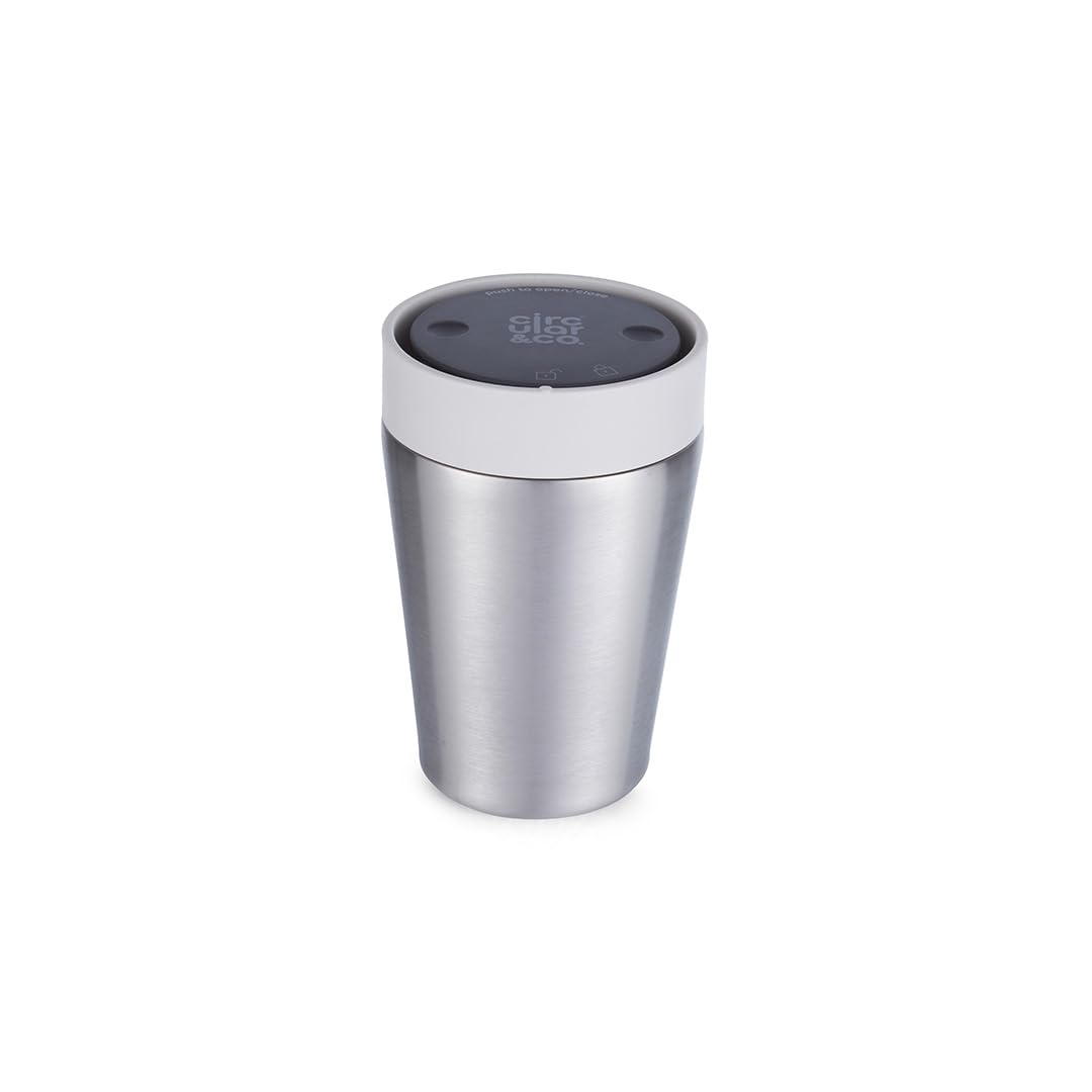 Circular & Co Pre 2026 (Previous Generation) Thermal Stainless Steel Travel Mug - 8oz/227ml - 100% Leakproof & Lockable - 6 Hours Hot/Cold - Push Top, One Hand Open, 360 Drinking Coffee Tumbler