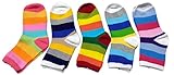 Searchself Little Girls' Cotton Rainbow Striped Crew Socks (Pack of 5)